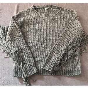 BiB! Women's Small Green Chenille Knit Sweater Fringe‎ Detail